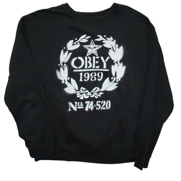 Obey 1989 Black Stencil Graphic Crewneck Sweatshirt – Size L Streetwear Pullover - Picture 1 of 4